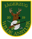 Wappen des Jägerzugs Wilde Anstler: goldener Rahmen auf dunkelgrünem Schild